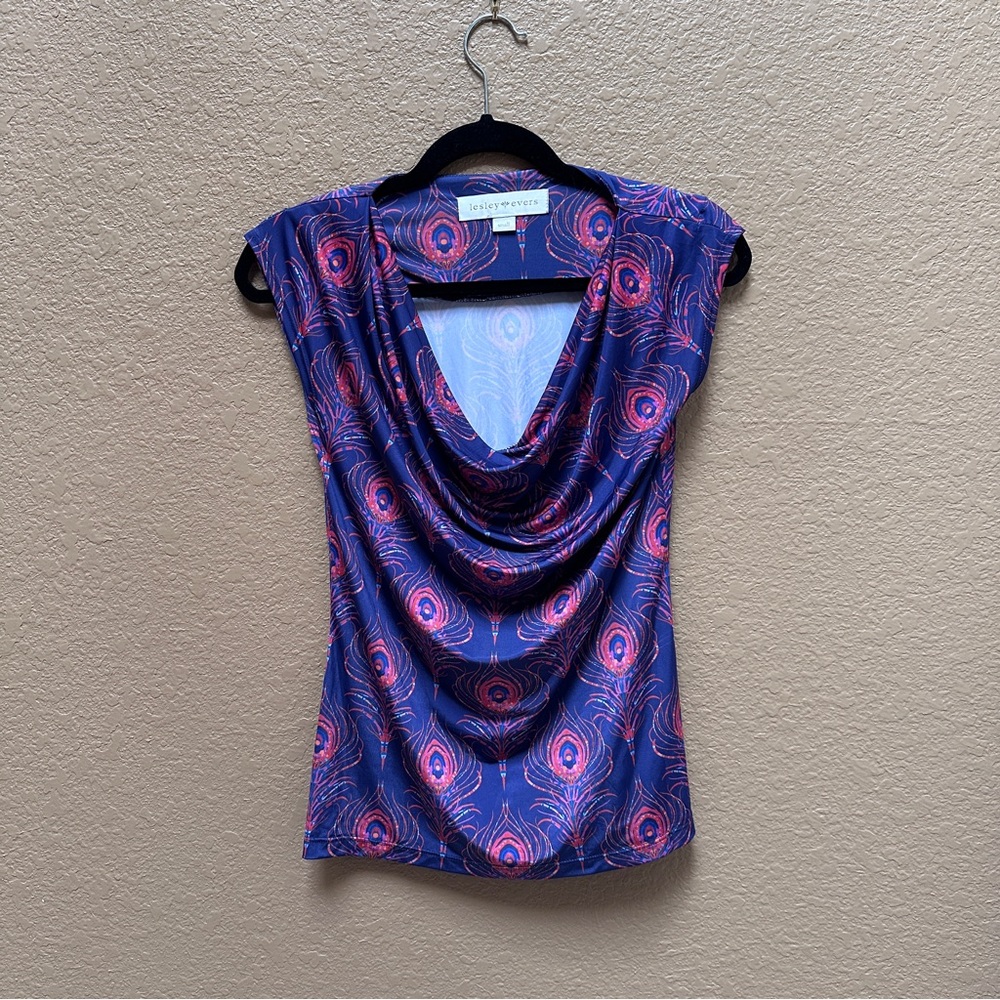 Lesley Evers Concepts Women's Blue and Pink Blouse | size small